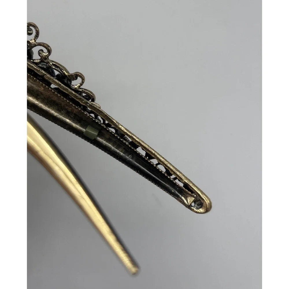 Vintage Hair Clip Barrette Blue‎ Rhinestone Heart Pewter Metal 5